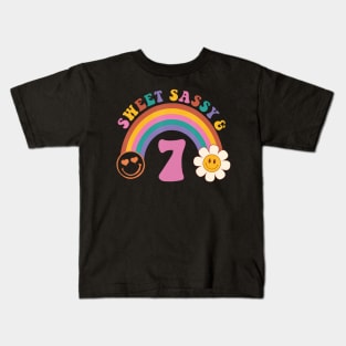 Sweet Sassy And Seven Girls Birthday Rainbow 7 Year Old Kids Kids T-Shirt